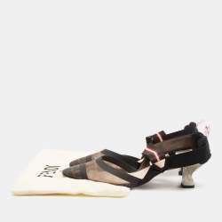 Pre Owned صندل فندي كاليبري جلد وشبك متعدد الألوان فتحة كعب مقاس 39.5