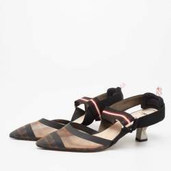 Pre Owned صندل فندي كاليبري جلد وشبك متعدد الألوان فتحة كعب مقاس 39.5