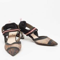 Pre Owned صندل فندي كاليبري جلد وشبك متعدد الألوان فتحة كعب مقاس 39.5