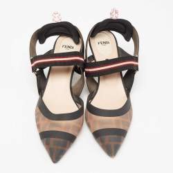 Pre Owned صندل فندي كاليبري جلد وشب ك متعدد الألوان فتحة كعب مقاس 39.5