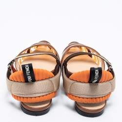Pre Owned Fendi Orange/Brown Zucca PVC and Leather Colibri Slingback Flat Sandals Size 35
