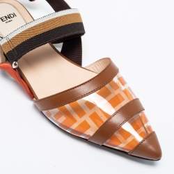 Pre Owned Fendi Orange/Brown Zucca PVC and Leather Colibri Slingback Flat Sandals Size 35