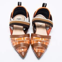 Pre Owned Fendi Orange/Brown Zucca PVC and Leather Colibri Slingback Flat Sandals Size 35