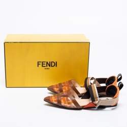 Pre Owned Fendi Orange/Brown Zucca PVC and Leather Colibri Slingback Flat Sandals Size 35