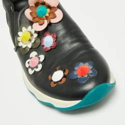 Pre Owned Fendi Black Leather Flowerland Slip On Sneakers Size 40