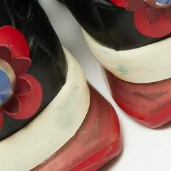 Pre Owned Fendi Black Leather Flowerland Slip On Sneakers Size 40