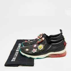Pre Owned Fendi Black Leather Flowerland Slip On Sneakers Size 40