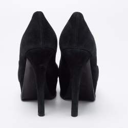 Pre Owned Fendi Black Suede Fendista Peep-Toe Platform Pumps Size 38.5