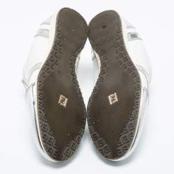 Pre Owned Fendi Silver/White Leather Low Top Sneakers Size 39