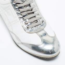 Pre Owned Fendi Silver/White Leather Low Top Sneakers Size 39