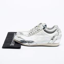 Pre Owned Fendi Silver/White Leather Low Top Sneakers Size 39