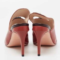مملوكة مسبقًا Fendi Red/Dark Brown Leather Flowerland Mule Sandals Size 38.5