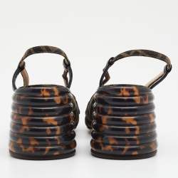 Pre Owned Fendi Tobacco/Black Zucca Canvas and Croc Embossed Leather Promenade Slingback Sandals Size 40