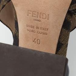 Pre Owned Fendi Tobacco/Black Zucca Canvas and Croc Embossed Leather Promenade Slingback Sandals Size 40