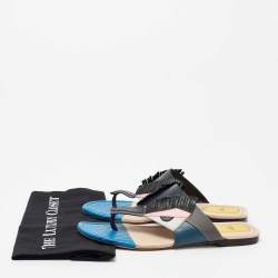 Pre Owned Fendi Multicolor Croc Embossed and Leather Bug Monster Thong Sandals Size 40