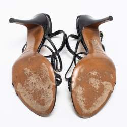 مملوكة مسبقًا Fendi Black Patent Leather Strappy Ankle Strap Sandals Size 38.5