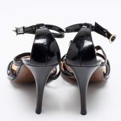 مملوكة مسبقًا Fendi Black Patent Leather Strappy Ankle Strap Sandals Size 38.5
