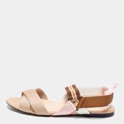 مملوكة مسبقًا Fendi Multicolor Fabric Slingback Flat Sandals Size 38 