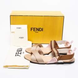 مملوكة مسبقًا Fendi Multicolor Fabric Slingback Flat Sandals Size 38 