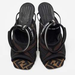Pre Owned Fendi Black Canvas And Mesh Freedom Ankle Strap Sandals Size 37.5