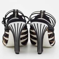 Pre Owned Fendi Black Canvas And Mesh Freedom Ankle Strap Sandals Size 37.5