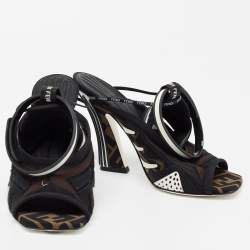 Pre Owned Fendi Black Canvas And Mesh Freedom Ankle Strap Sandals Size 37.5