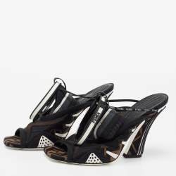 Pre Owned Fendi Black Canvas And Mesh Freedom Ankle Strap Sandals Size 37.5