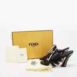 Pre Owned Fendi Black Canvas And Mesh Freedom Ankle Strap Sandals Size 37.5
