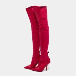 Fendi Red Leather And Striped Fabric Thigh High Boots Size 38 Fendi TLC