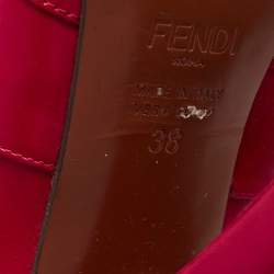Pre Owned Fendi Red Leather And Striped Fabric Thigh High Boots Size 38