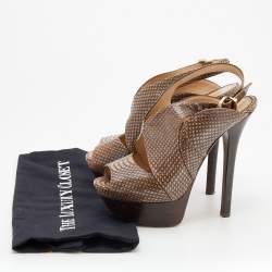 Fendi Brown Python Embossed Leather Platform Slingback Sandals Size 38