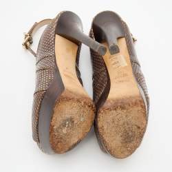 Fendi Brown Python Embossed Leather Platform Slingback Sandals Size 38