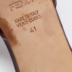 Pre Owned Fendi Burgundy Patent Leather FF Superstar Peep Toe Mules Size 41