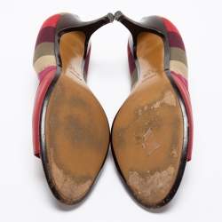 Pre Owned Fendi Multicolor Pequin Canvas And Leather Open Toe Pumps Size 41