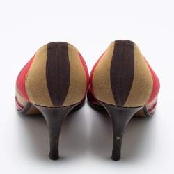 Pre Owned Fendi Multicolor Pequin Canvas And Leather Open Toe Pumps Size 41