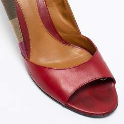 Pre Owned Fendi Multicolor Pequin Canvas And Leather Open Toe Pumps Size 41