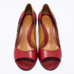 Pre Owned Fendi Multicolor Pequin Canvas And Leather Open Toe Pumps Size 41