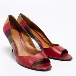 Pre Owned Fendi Multicolor Pequin Canvas And Leather Open Toe Pumps Size 41