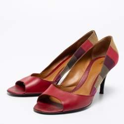 Pre Owned Fendi Multicolor Pequin Canvas And Leather Open Toe Pumps Size 41