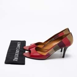 Pre Owned Fendi Multicolor Pequin Canvas And Leather Open Toe Pumps Size 41