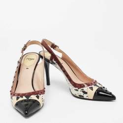Pre Owned Fendi Multicolor Patent Leather and Python Embossed Leather Monster Eyes Studded Slingback Pumps Size 39