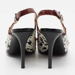 Pre Owned Fendi Multicolor Patent Leather and Python Embossed Leather Monster Eyes Studded Slingback Pumps Size 39