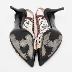 Pre Owned Fendi Multicolor Patent Leather and Python Embossed Leather Monster Eyes Studded Slingback Pumps Size 39