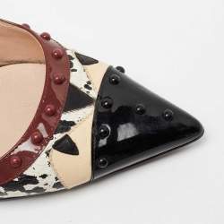 Pre Owned Fendi Multicolor Patent Leather and Python Embossed Leather Monster Eyes Studded Slingback Pumps Size 39