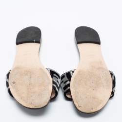 Pre Owned Fendi White/Black Logo Printed Velvet Flat Slides Size 39