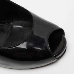 Pre Owned Fendi Black Patent Leather Zucca Print Heel Peep-Toe Pumps Size 38.5