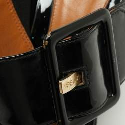 Pre Owned Fendi Brown/Black Zucca Canvas and Patent Leather Wedge Slide Sandals Size 37.5