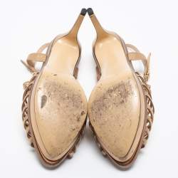Pre Owned Fendi Metallic Gold/Bronze Leather T Strap Platform Sandals Size 39