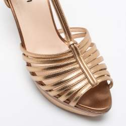 Pre Owned Fendi Metallic Gold/Bronze Leather T Strap Platform Sandals Size 39