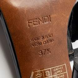 Pre Owned Fendi Black Patent Leather Appliqued Flower T-Strap Sandals Size 37.5